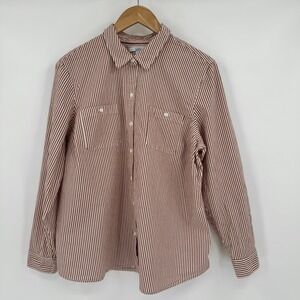 Croft & Barrow Rust Red/ White Striped‎ Button Up Long Sleeve Shirt Women's PXXL